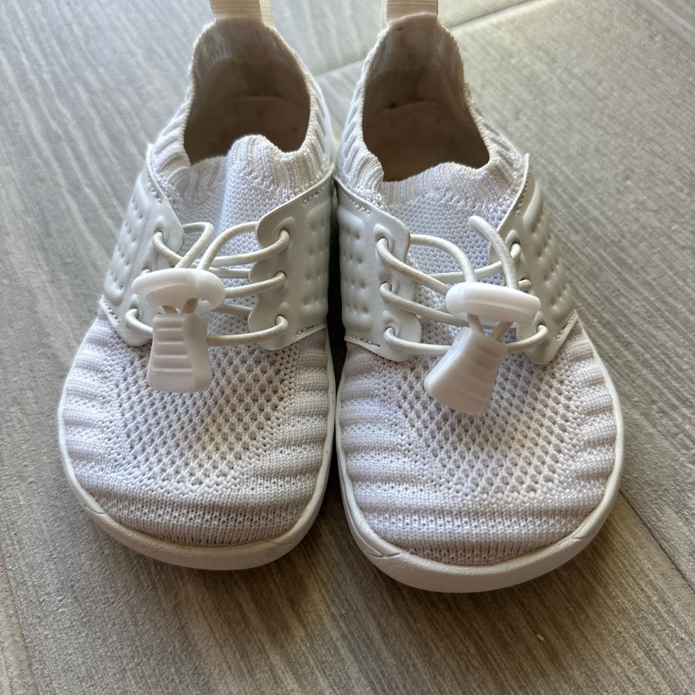Kids White Knit Slip-On Sneakers with Toggle Laces